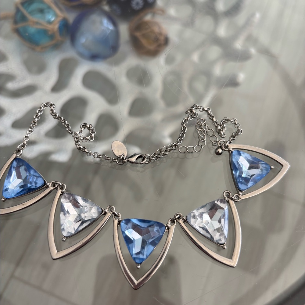 Charming Charlie Silver and Blue Triangle Necklace